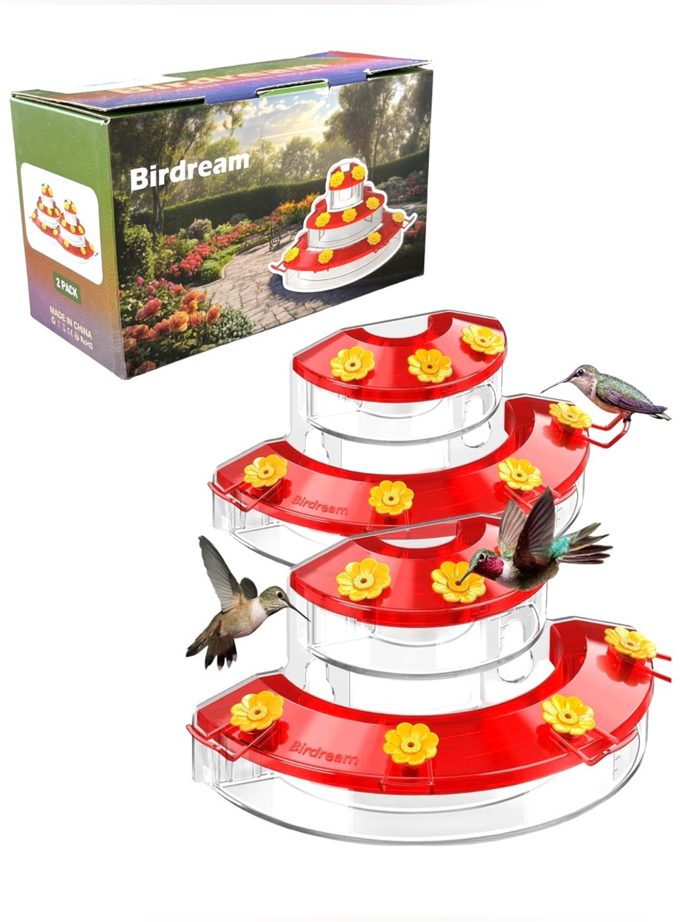 Birdream Window Hummingbird Feeder Double Layer 10oz Suction Cup Bird Feeder NIB